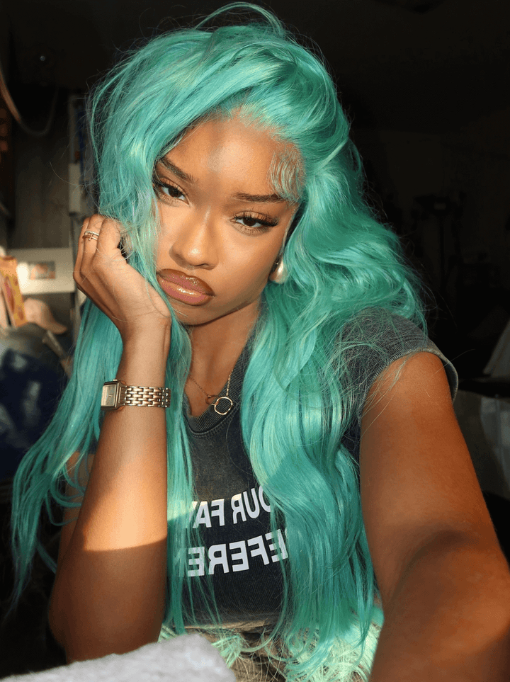 Dorsanee Halloween Cosplay Pastel Mint Green 13x4 Lace Front Virgin Human Hair Wigs