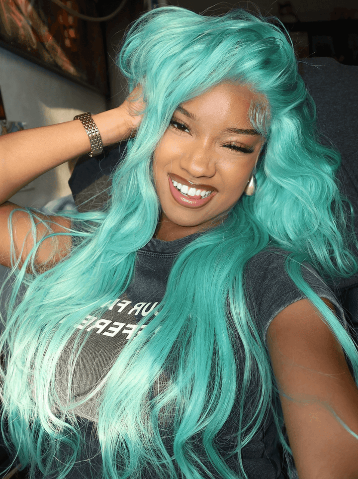 Dorsanee Halloween Cosplay Pastel Mint Green 13x4 Lace Front Virgin Human Hair Wigs