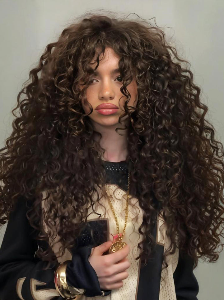 Dorsanee 250 300 Density Brown Bouncy Spiral Loose Curls 13x4 Lace Front Human Hair Wigs