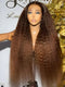 Dorsanee 250 300 Density Chocolate Brown Kinky Yaki Straight 13x4 Lace Front Human Hair Wigs