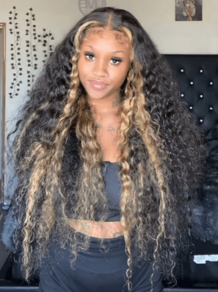 Dorsanee 300 Density Black With Brown Skunk Stripe Highlights 13x4 Lace Front Human Hair Wigs