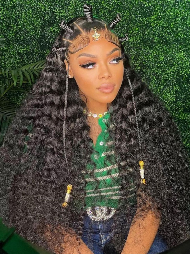 Dorsanee 360 Full Lace Frontal Bohemian Crimped Deep Wave Human Hair Wigs