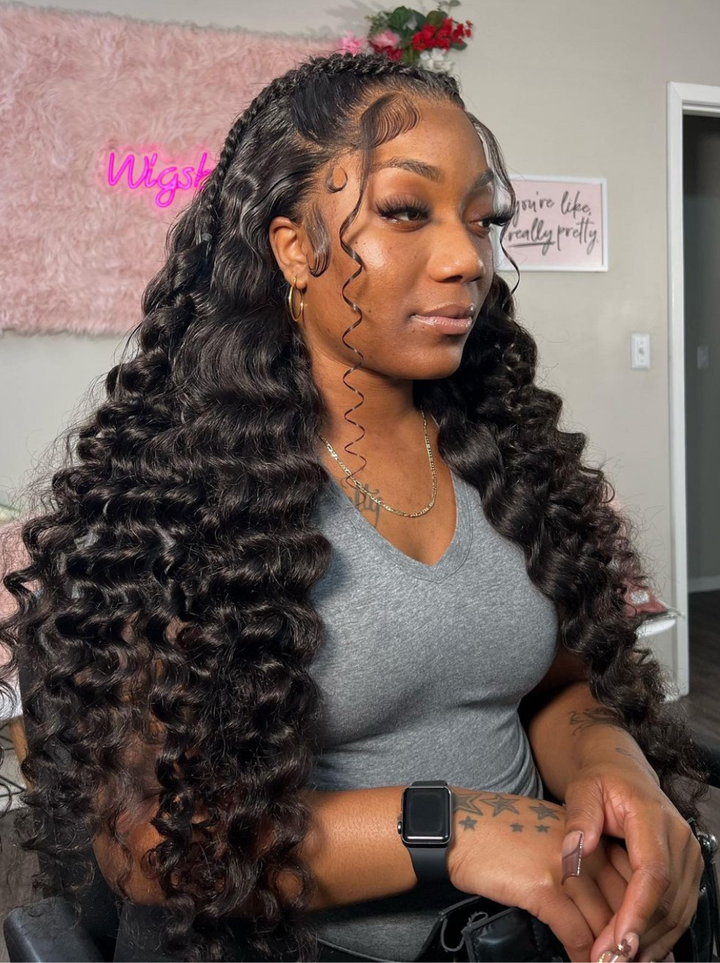 Dorsanee 360 Ventilated Lace Frontal Loose Deep Wave Wand Curls Virgin Human Hair Wigs