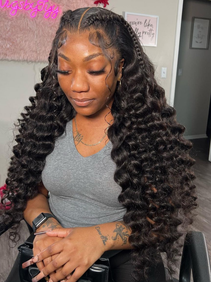 Dorsanee 360 Ventilated Lace Frontal Loose Deep Wave Wand Curls Virgin Human Hair Wigs