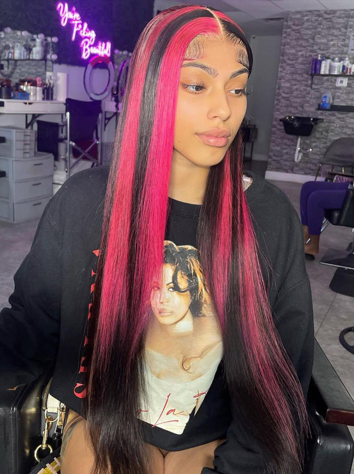 Dorsanee Black With Red Highlight Streaks 13x4 Lace Front Human Hair Wigs