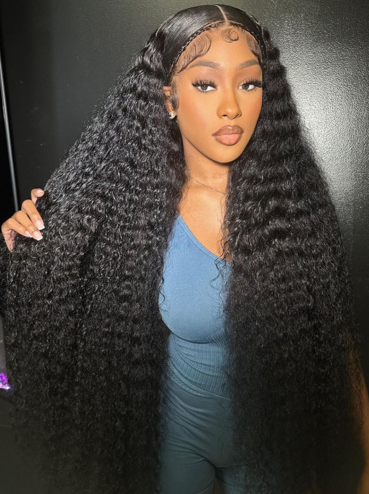 Dorsanee 42 40 38 36 34 32 30 inch Buss Down Knee Length 13x4 Lace Front Human Hair Wig Straight Body Water Wave Wigs