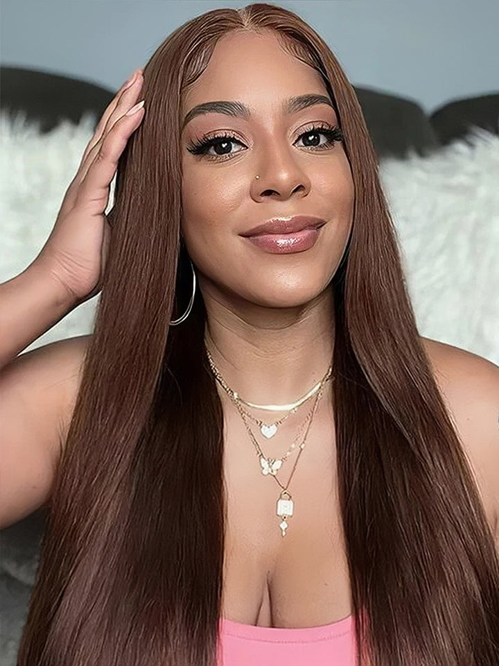 Dorsanee #4 Chocolate Brown Straight Wigs 5x5 13x4 Lace Frontal Human Hair Wigs