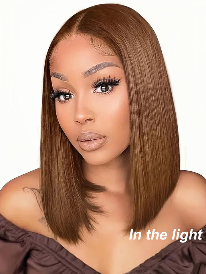 Dorsanee #4 Chorolate Brown Straight Short Bob Wig 4x4 13x4 Lace Front Human Hair Wigs