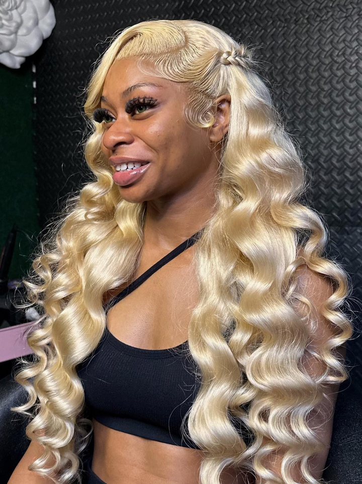 Dorsanee 200 Density 613 Blonde Wand Curls 13x4 Lace Front Loose Deep Wave Human Hair Wigs
