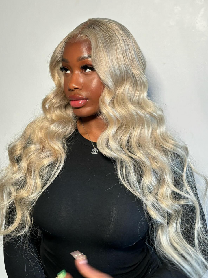 Dorsanee Ash Blonde Loose Wave Curls 13x4 Lace Front Human Hair Wigs