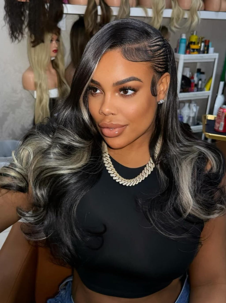 Dorsanee Balayage Black Blonde Streaks 13x4 Lace Front Virgin Human Hair Wigs