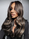 Dorsanee Balyage Brown Highlights Curtain Bangs 13x4 Lace Front Body Wave Human Hair Wigs
