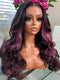 Dorsanee Black Mix Purple Highlights 13x4 Transparent Lace Front Body Wave Human Hair Wig