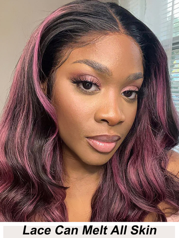 Dorsanee Black Mix Purple Highlights 13x4 Transparent Lace Front Body Wave Human Hair Wigs Colored Hair