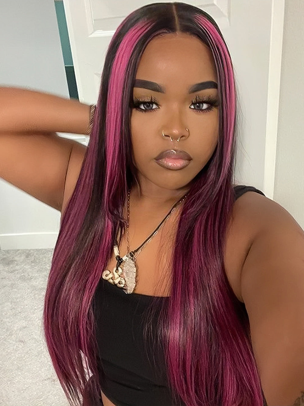 Dorsanee Black Mix Purple Highlights 13x4 Transparent Lace Front Straight Human Hair Wigs Popular Wig