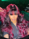 Dorsanee Black With 99J Red Highlights 13x4 Lace Front Human Hair Wig With Bangs