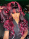 Dorsanee Black With 99J Red Highlights 13x4 Lace Front Human Hair Wig With Bangs