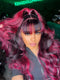 Dorsanee Black With 99J Red Highlights 13x4 Lace Front Human Hair Wig With Bangs