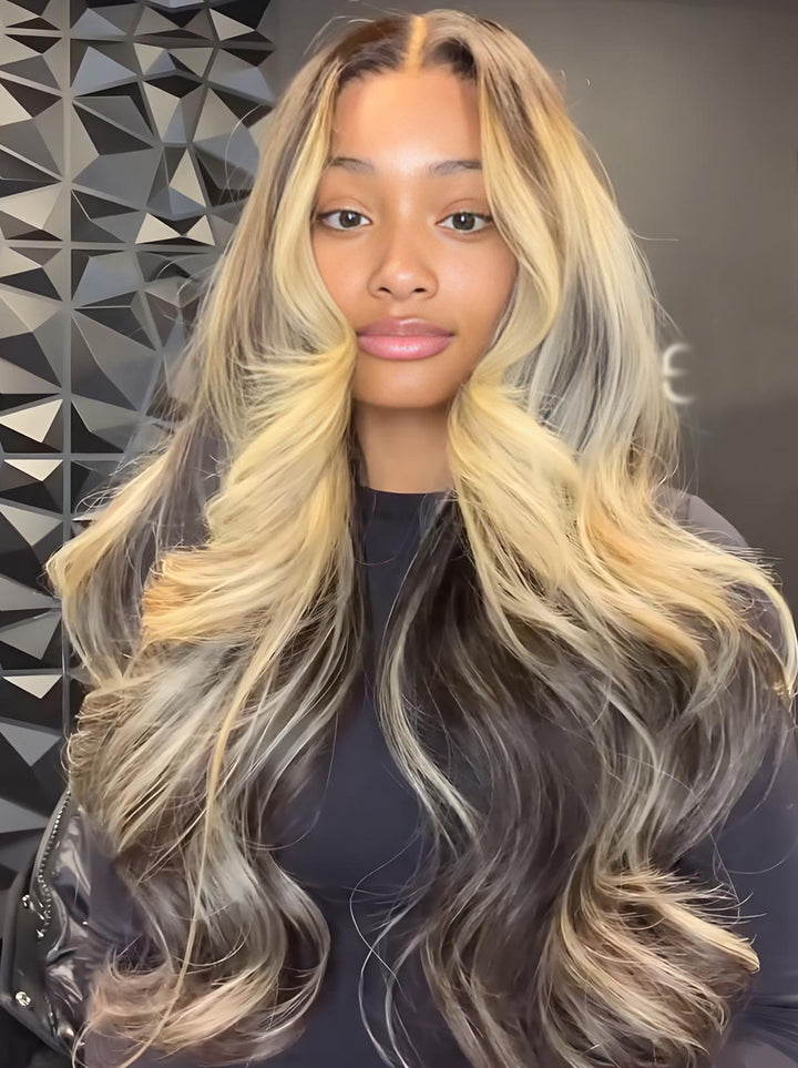 Dorsanee Black With Blonde Highlight Streaks 13x4 Lace Front Virgin Human Hair Wigs