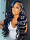 Dorsanee Black With Blue Highlights Streaks 13x4 HD Lace Front Human Hair Wigs