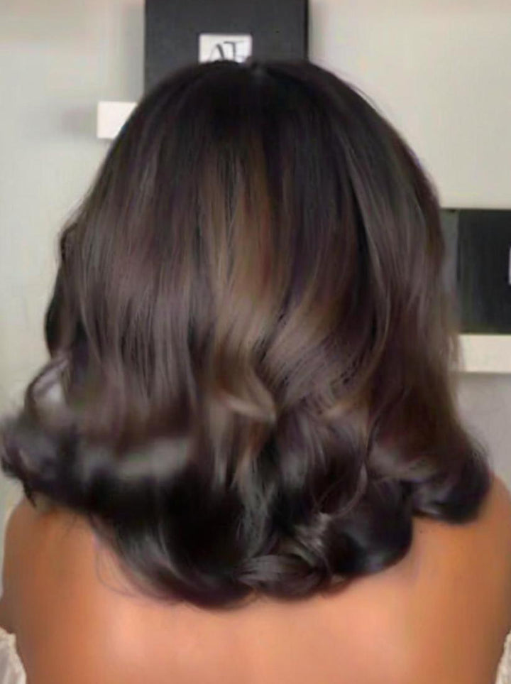 Dorsanee Black With Brown Highlight Short Bob Human Hair Wigs