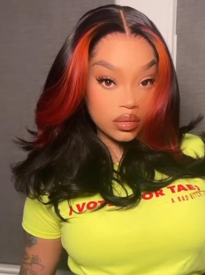 Dorsanee Black With Ginger Brown Skunk Stripe 13x4 Lace Front Virgin Human Hair Wigs