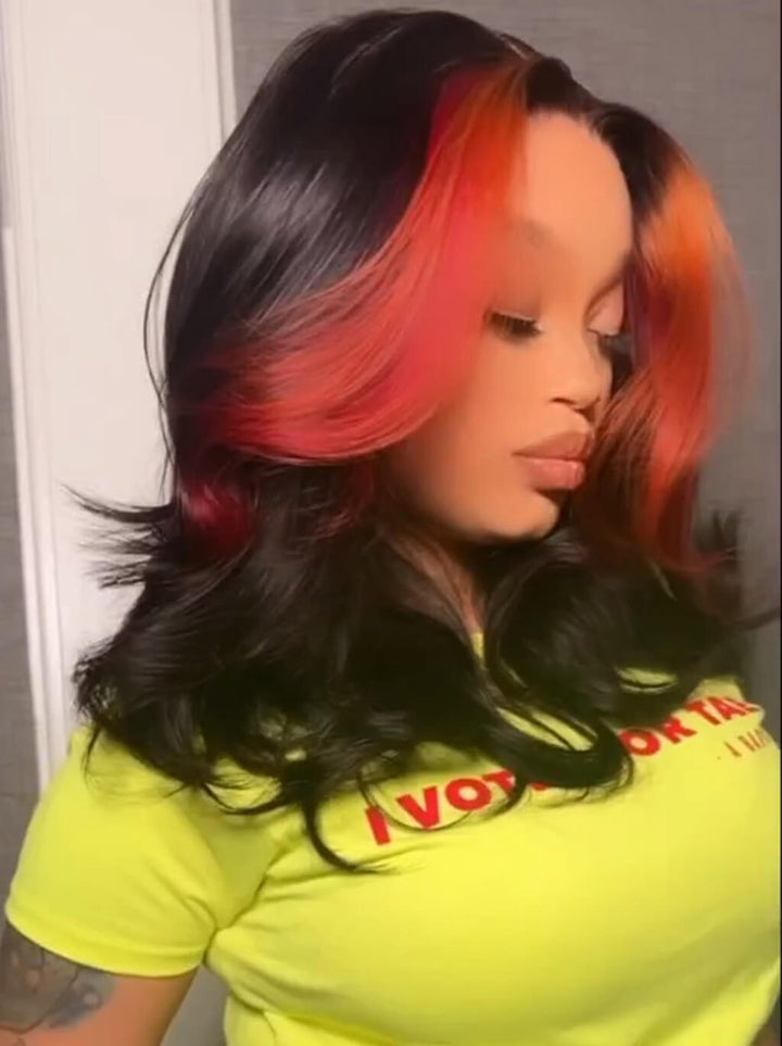 Dorsanee Black With Ginger Brown Skunk Stripe 13x4 Lace Front Virgin Human Hair Wigs