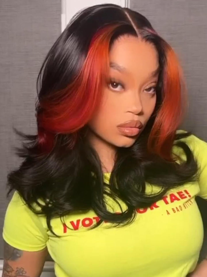 Dorsanee Black With Ginger Brown Skunk Stripe 13x4 Lace Front Virgin Human Hair Wigs