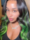 Dorsanee Black With Green Highlight Streaks 13x4 Lace Front Human Hair Wigs