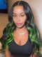 Dorsanee Black With Green Highlight Streaks 13x4 Lace Front Human Hair Wigs