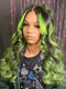 Dorsanee Black With Green Highlight Streaks 13x4 Lace Front Virgin Human Hair Wigs