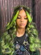 Dorsanee Black With Green Highlight Streaks 13x4 Lace Front Virgin Human Hair Wigs