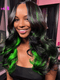 Dorsanee Black With Green Highlight Streaks Lace Front Human Hair Wigs