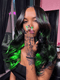 Dorsanee Black With Green Highlight Streaks Lace Front Human Hair Wigs