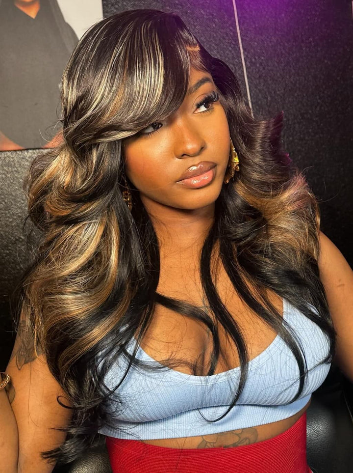 Dorsanee Black With Honey Blonde Brown Highlight 13x4 Lace Front Virgin Human Hair Wig