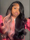 Dorsanee Black With Pink Streaks 200 250 Density 13x4 Lace Front Human Hair Wigs