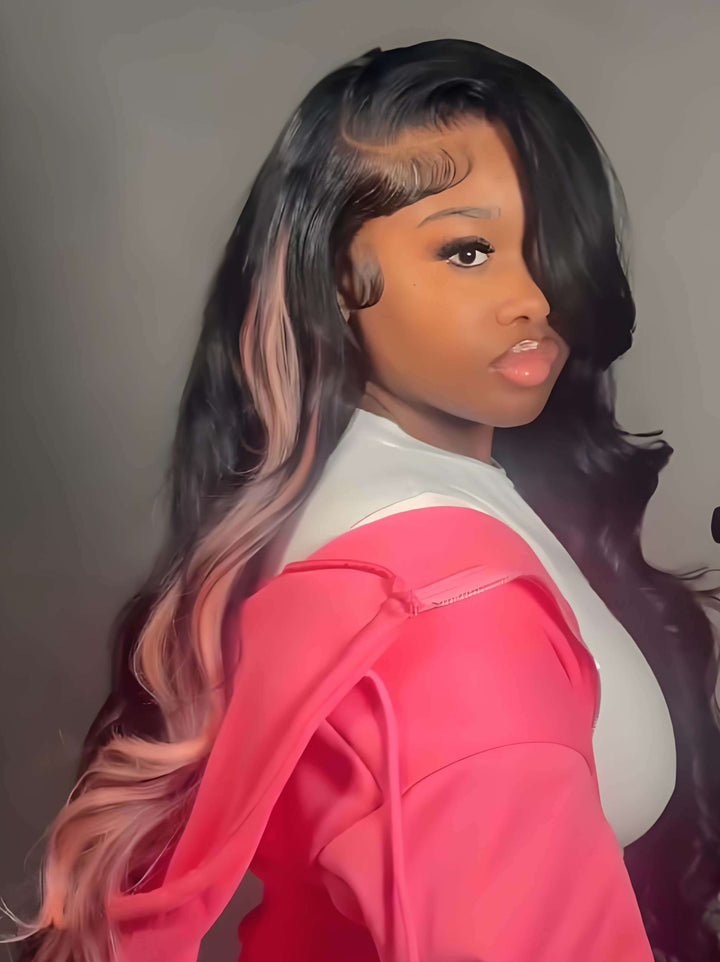 Dorsanee Black With Pink Streaks 200 250 Density 13x4 Lace Front Human Hair Wigs