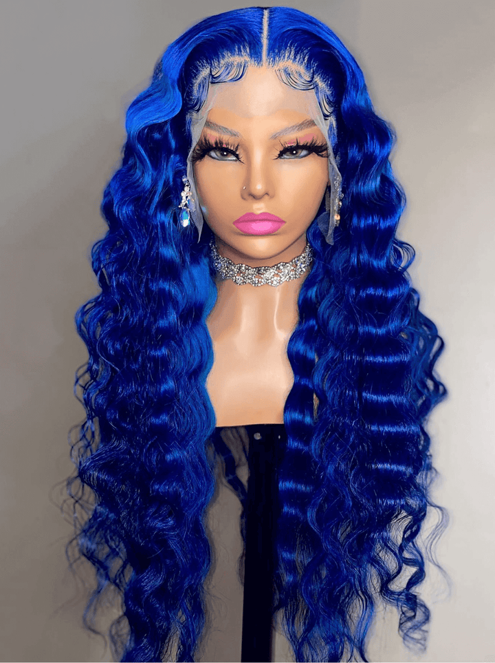 Dorsanee Blue Deep Wave Curly 13x4 Lace Front Virgin Human Hair Wigs