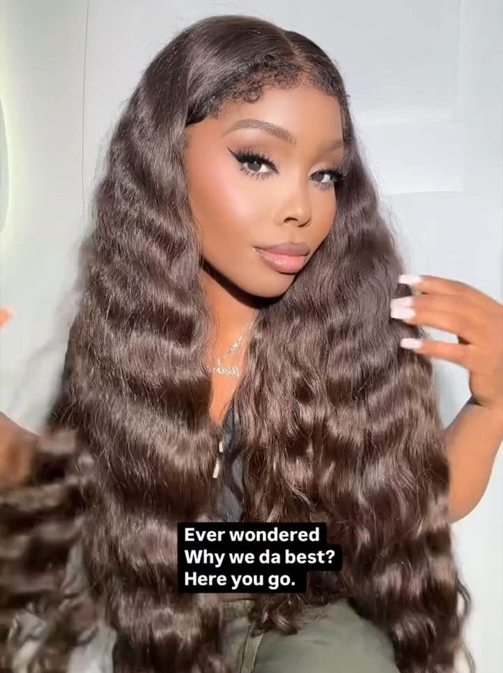 Dorsanee Brown Deep Wave 4C Edges 13x4 HD Lace Front Virgin Human Hair Wigs