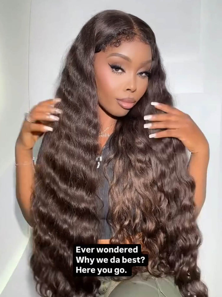 Dorsanee Brown Deep Wave 4C Edges 13x4 HD Lace Front Virgin Human Hair Wigs