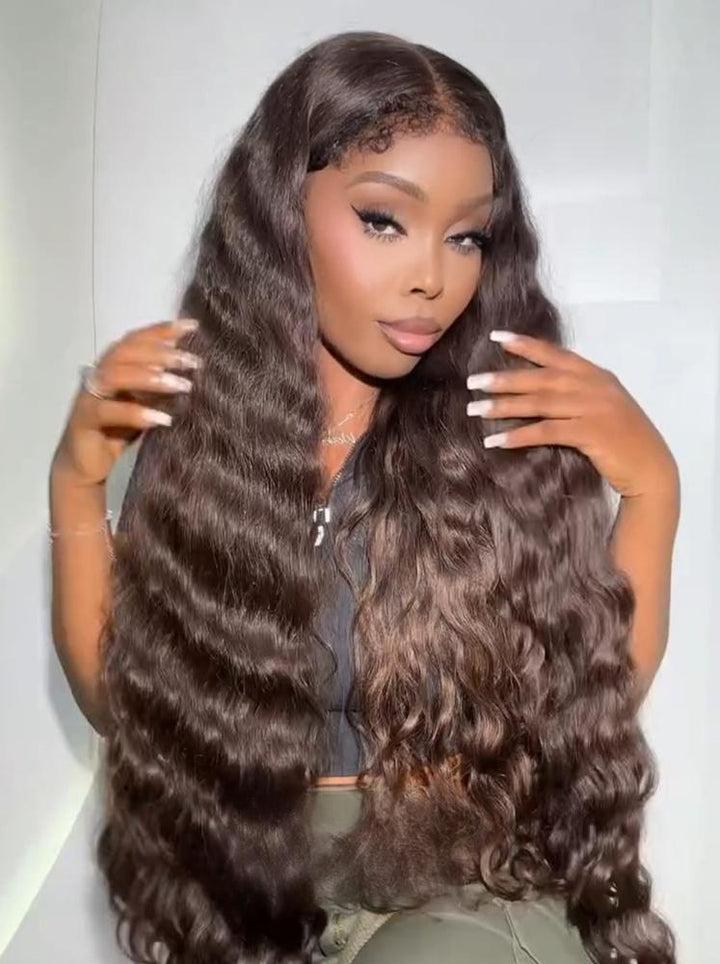 Dorsanee Brown Deep Wave 4C Edges 13x4 HD Lace Front Virgin Human Hair Wigs