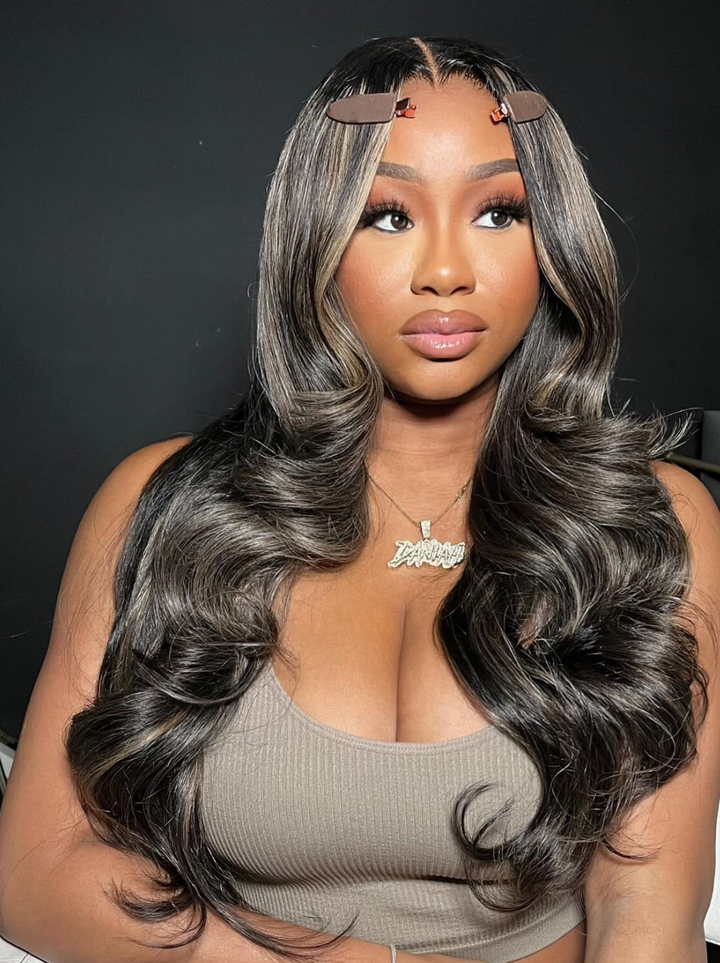 Dorsanee Brown Gray Highlight 13x4 Lace Front Body Wave Human Hair Wigs 200 Density