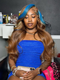 Dorsanee Auburn Brown Wig With Blue Skunk Stripe 13x4 Lace Front Body Wave Human Hair Wigs