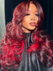 Dorsanee Burgundy 99j Pastel Red Streaks 200 Density 13x4 Lace Front Human Hair Wigs