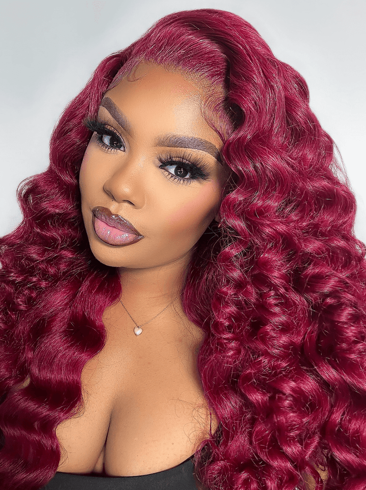 Dorsanee Burgundy Loose Deep Wave Wand Curls 13x4 Lace Front Virgin Human Hair Wigs