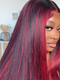 Dorsanee Skunk Stripe Colored Wig Burgundy 13X4 Human Hair Wigs Pre Plucked Red Highlights Wig