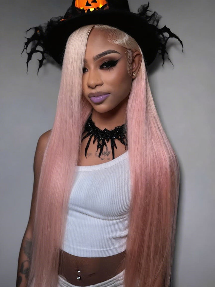 Dorsanee Halloween Cosplay Ombre Blonde Pastel Pink Straight 13x4 Lace Front Human Hair Wigs