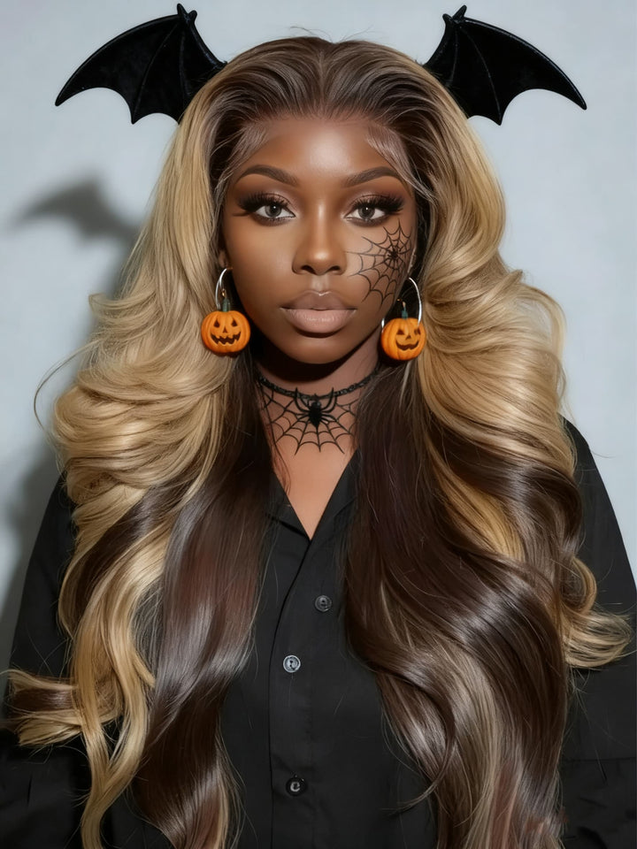 Dorsanee Halloween Cosplay Peekaboo honey Blonde Brown Dark Roots 13X4 Lace Front Human Hair Wigs