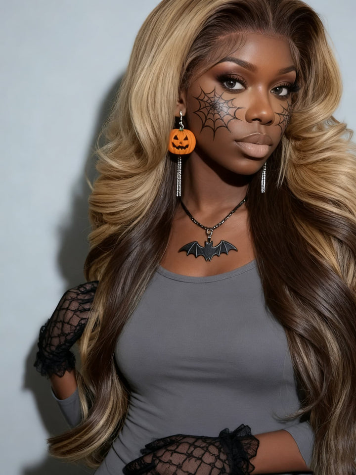 Dorsanee Halloween Cosplay Peekaboo honey Blonde Brown Dark Roots 13X4 Lace Front Human Hair Wigs