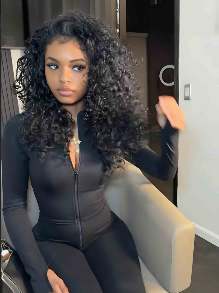 Dorsanee Crimped Deep Wave Curl 13X4 Lace Front Human Hair Wig 250 300 Density